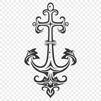 A stylized, ornate anchor design suitable for nautical-themed projects and designs.