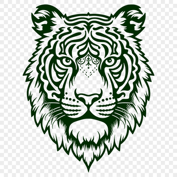 A detailed illustration of a tiger's head, suitable for vector art and cutting machine stencils.