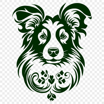 A detailed illustration of a Shetland sheepdog's head, suitable for vector art and cutting machine designs.