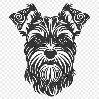 A detailed illustration of a miniature dog's head with ornate features.