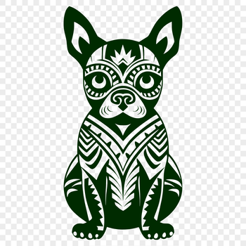 A stylized illustration of a sitting Boston Terrier with ornate details, suitable for use in digital and print projects.