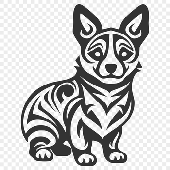 A full-body illustration of a sitting Welsh Corgi with ornate details, suitable for vector graphics.