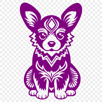 Vector design representation of a sitting Welsh Corgi animal in profile.