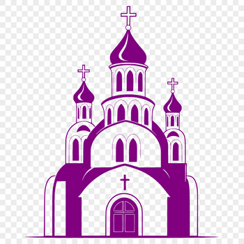 A detailed illustration of a traditional Orthodox church architecture with domes and bells.