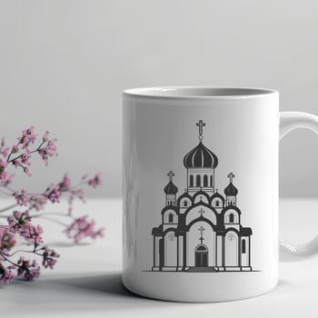 A 2D vector design illustration of a traditional Orthodox church building with intricate details.