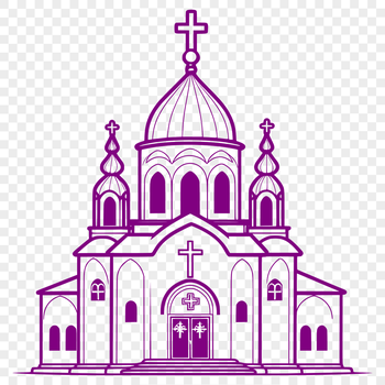 A traditional Orthodox church building with a dome and onion-shaped towers, depicted in vector format.