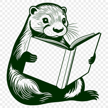 A cartoon otter sitting on a rock with a book in its paws, depicted as a vector illustration.