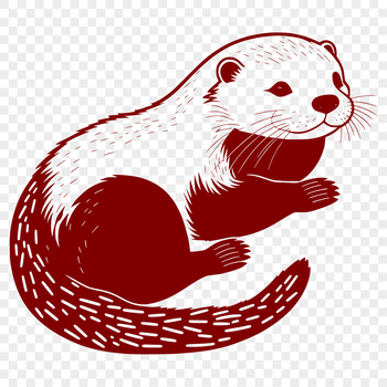 An illustration of a river otter lying on its side in a serene aquatic environment.