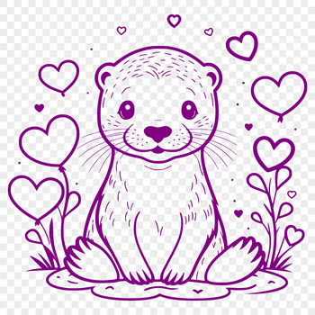 Vector illustration of a playful otter surrounded by love hearts.