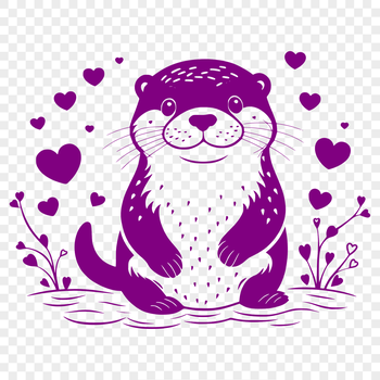 An illustration of an otter surrounded by love hearts, suitable for various digital cutting machines.