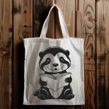 A cartoon otter sitting with a book on its lap, reading.