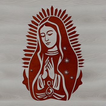 Vector representation of Our Lady, Mary, in detailed, symbolic style.