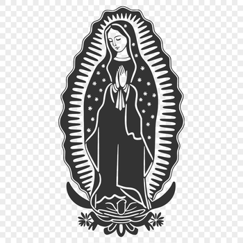 A full-body depiction of the Virgin Mary in an ornate religious setting, suitable for vector art and design projects.