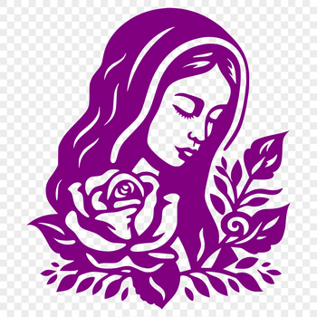Ornate illustration of the Virgin Mary surrounded by floral patterns, suitable for various design applications.