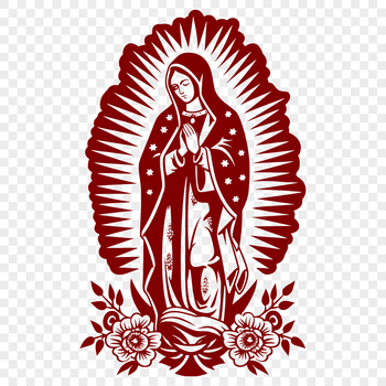 Ornate illustration of the Virgin Mary in full body form.
