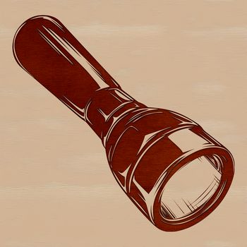 An illustration of a handheld torch with a round beam of light, suitable for outdoor activities like camping.