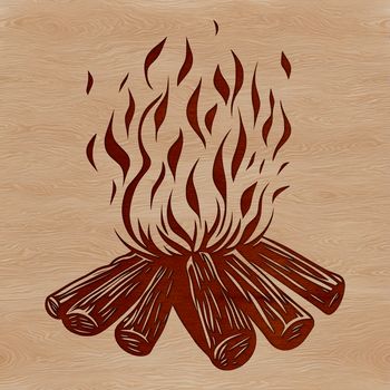A vector graphic of a traditional camping fire with realistic flames.