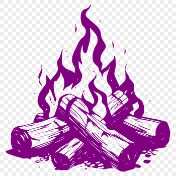 A burning camp fire with flames and smoke, suitable for outdoor camping themes.