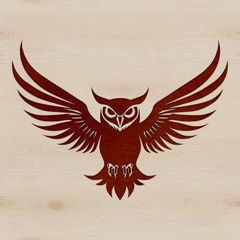 A detailed illustration of a nocturnal owl in mid-flight, its feathers and wings accurately rendered.