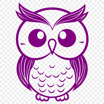 A full-body illustration of a small, adorable owl with large round eyes and soft feathers.
