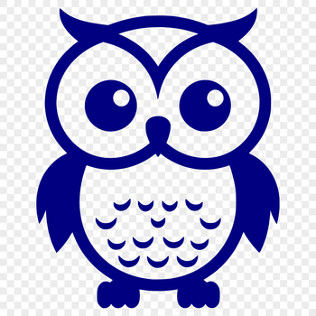 A full-body illustration of a cute owl with large round eyes and soft feathers.