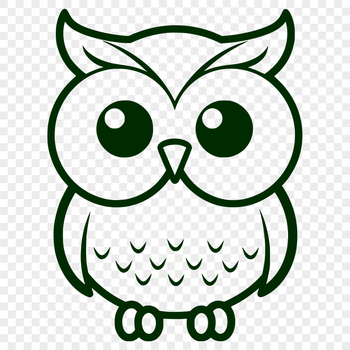 A simple illustration of a full-body owl, featuring a stylized bird design.