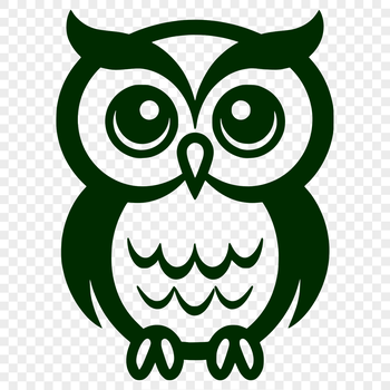 A simple line drawing of a cute owl from a variety of angles, suitable for vector art and clip art.