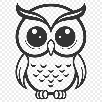 A simple line drawing of a full-body owl with soft features and rounded edges.