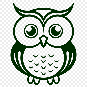 A simple line drawing of a full-body owl perched on the ground.