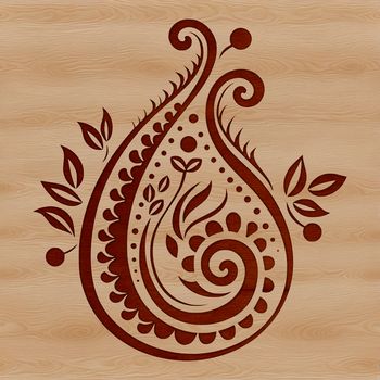 A stylized paisley pattern featuring symmetrical shapes and embellishments, ideal for digital designs and crafts.