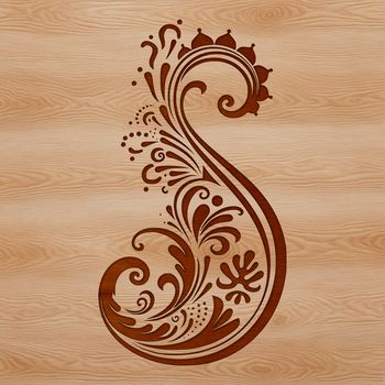 A stylized, ornate paisley shape with intricate details, suitable for vector art and cutting machine designs.