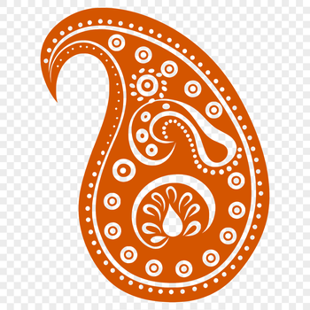 A stylized, ornate paisley shape used as a decorative embellishment.