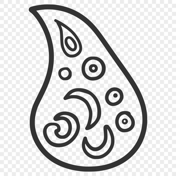 A simple line drawing of an ornate paisley shape with intricate details.