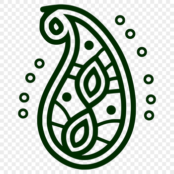 A stylized ornate shape inspired by traditional paisley design motifs.