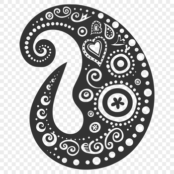 A detailed ornate paisley shape design used as an embellishment in vector art.