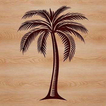 Vector illustration of a palm tree in a tropical landscape.