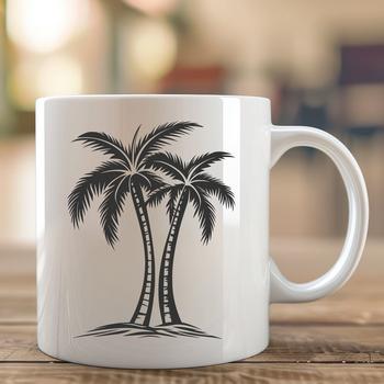 Tall palm trees swaying in the breeze near a beach.