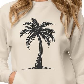 An illustration of a group of palm trees against a blue sky background