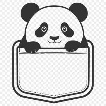 A digital illustration of a panda bear in a pocket-like setting.