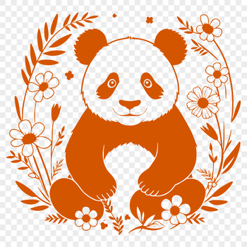 A stylized illustration of a panda bear in a floral pattern.