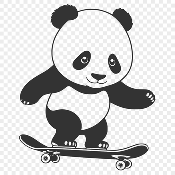 A black and white illustration of a cute animal with distinct markings.