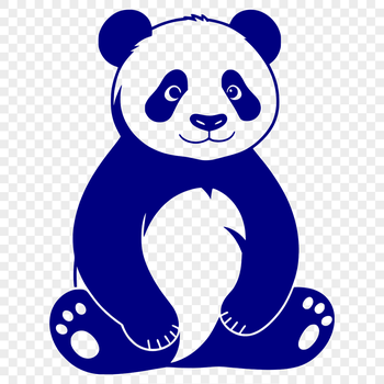 A black and white illustration of a panda sitting on its haunches.