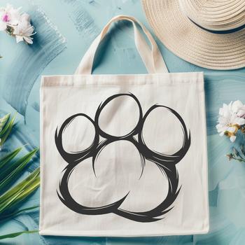 A detailed illustration of a cat's paw print with distinctive features.