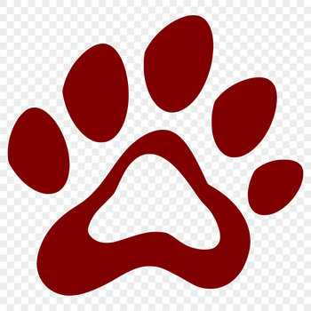 A detailed illustration of an animal's paw print with bold lines and smooth curves.