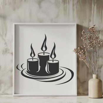 A digital illustration of a witch's workspace featuring various occult symbols and a lit candle.
