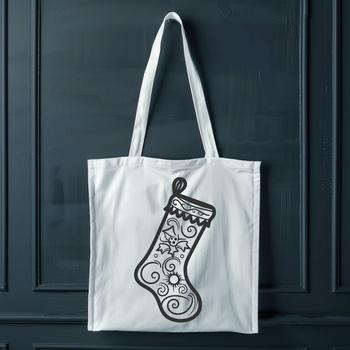 A traditional Christmas stocking with ornate details and festive holly pattern.