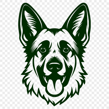 A detailed illustration of a German shepherd's head with distinctive features and realistic textures.