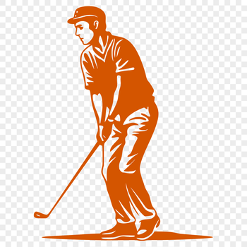 A detailed illustration of a golfer in mid-swing, showcasing the full body motion of the sport.
