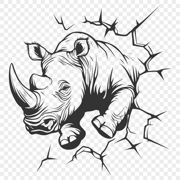 A large gray rhino with a determined expression, depicted in a simple vector style.