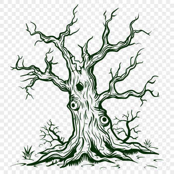 A spooky tree silhouette with branches that resemble skeletal fingers, perfect for adding a haunted touch to designs.